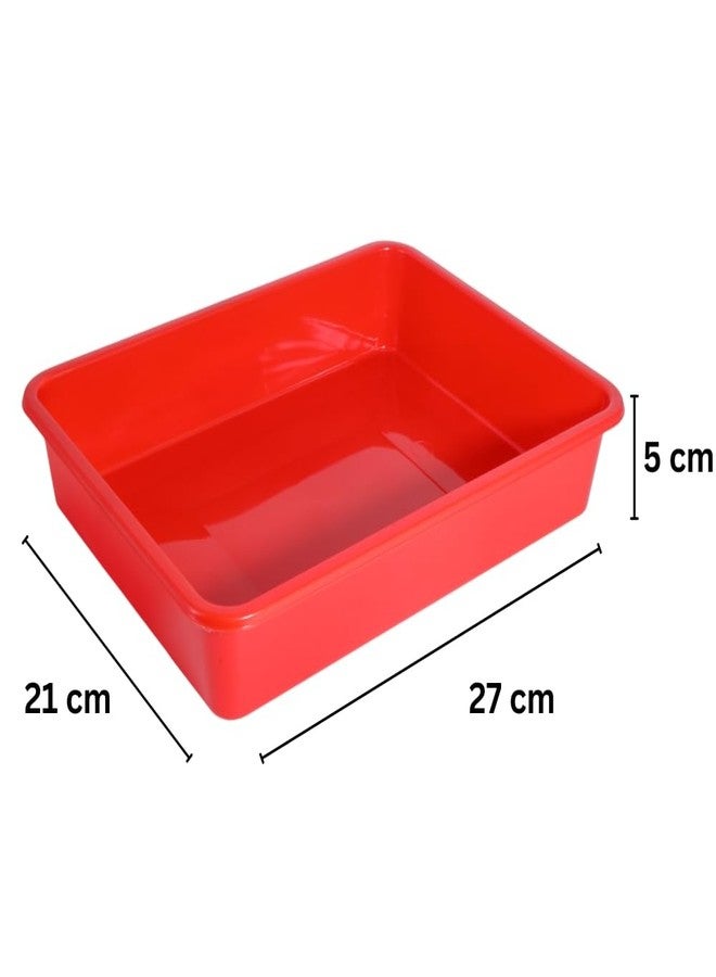 Morvi Nexa Small Multipurpose Stackable Rectangular Durable Plastic Storage Tray| Home,Kitchen,Office,School,Commercial,Industry,Lab,Hospital,Paper,Desk Organiser|21 x 27 x 5| Set of 2 | Blue - Image 2
